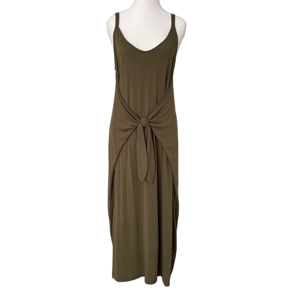 Lush Olive Green Tie Waist MIDI Dress